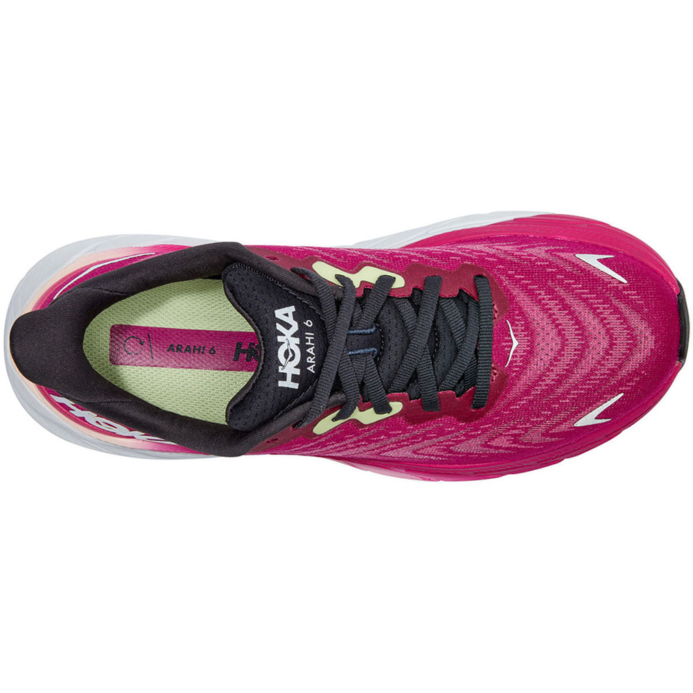 Hoka Women's Arahi 6 Wide Fit Running Shoes Festival Fuchsia / Ibis Rose - achilles heel