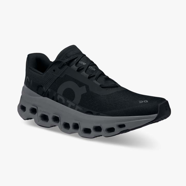 On Women's Cloudmonster Running Shoes Black / Magnet - achilles heel