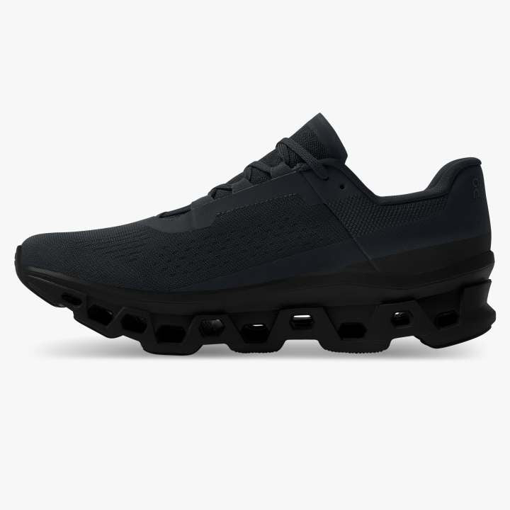 On Men's Cloudmonster Running Shoes All Black - achilles heel