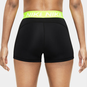 Nike Women's Pro 365 3 Inch Short Black / Volt / White - achilles heel