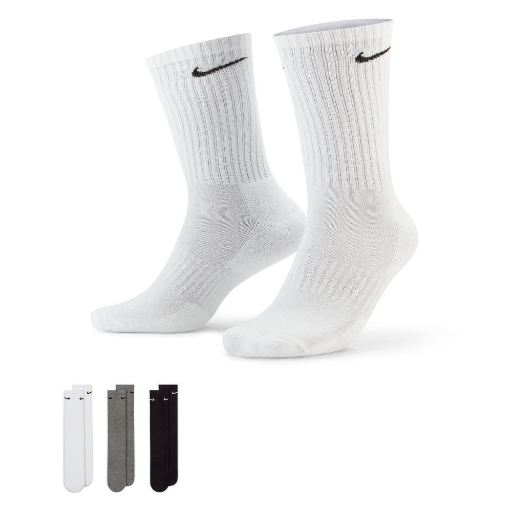 Nike Everyday Cushioned Crew Socks 3 Pack White / Grey / Black - achilles heel