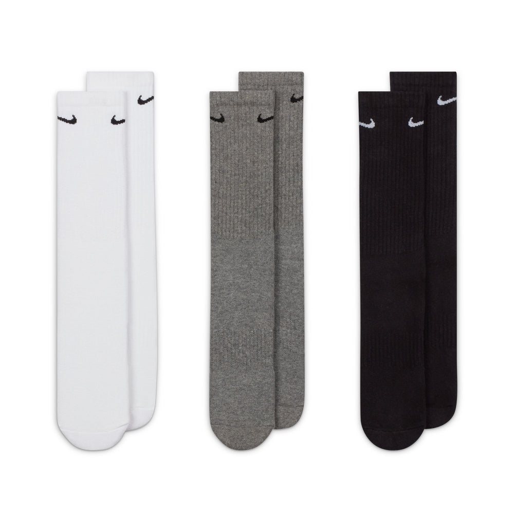 Nike Everyday Cushioned Crew Socks 3 Pack White / Grey / Black - achilles heel