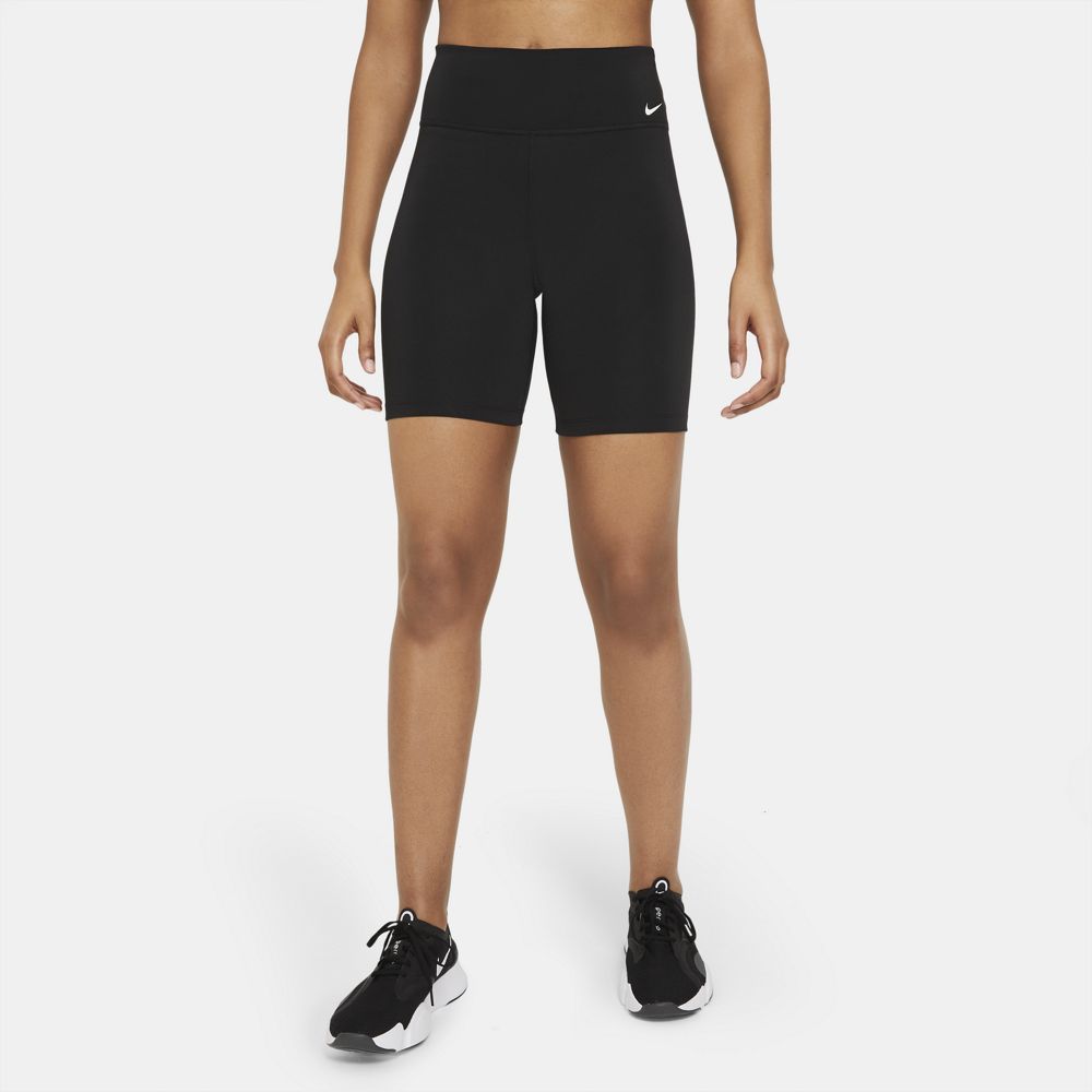 Nike Women's One Mid Rise Bike Shorts Black / White - achilles heel