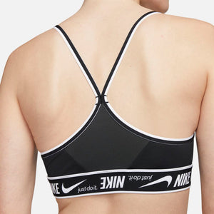 Nike Women's Dri-FIT Indy Logo Sports Bra Black / Black / White - achilles heel