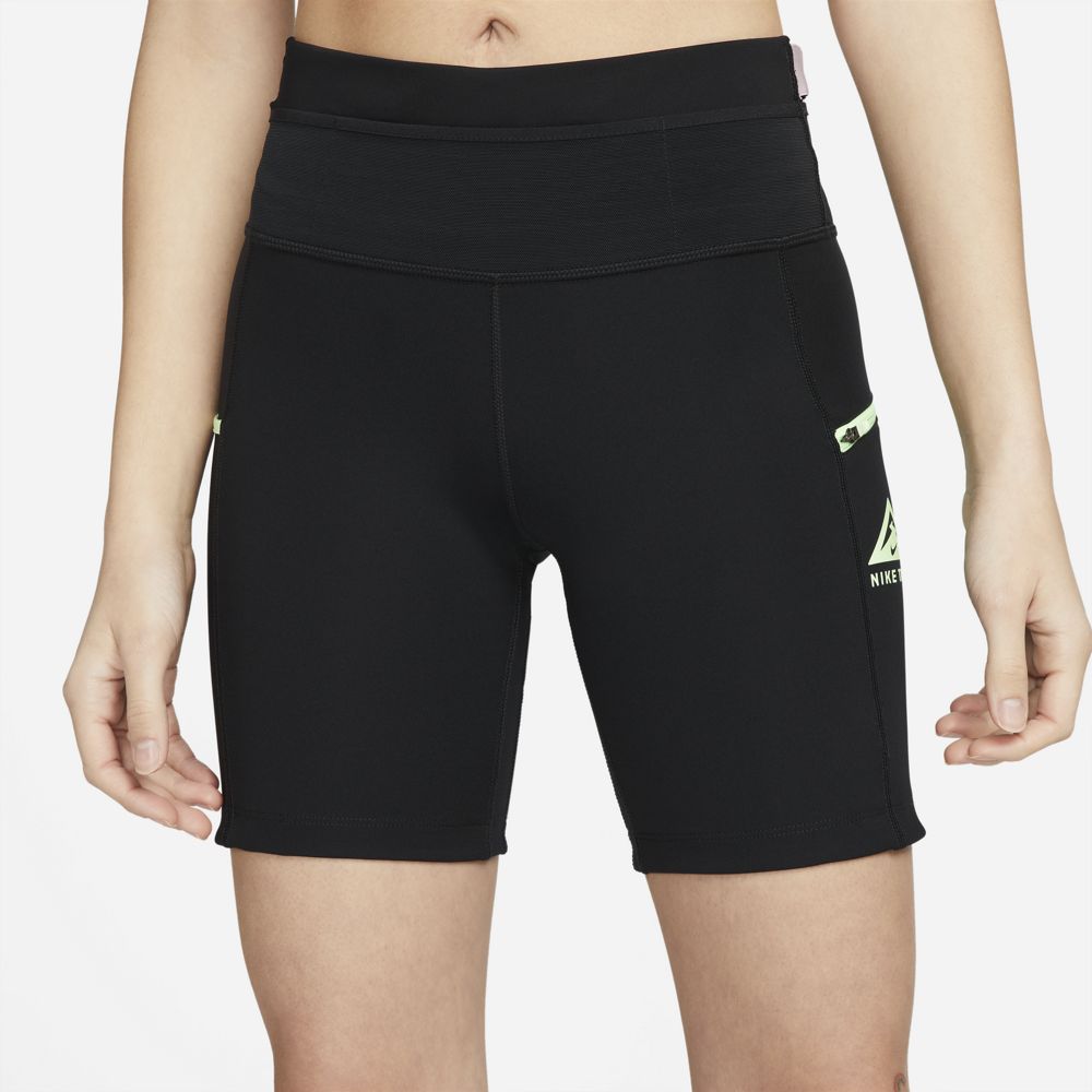Nike Women's Dri-FIT Epic Luxe Trail Running Tight Shorts Black / Plum Fog / Lime Glow - achilles heel