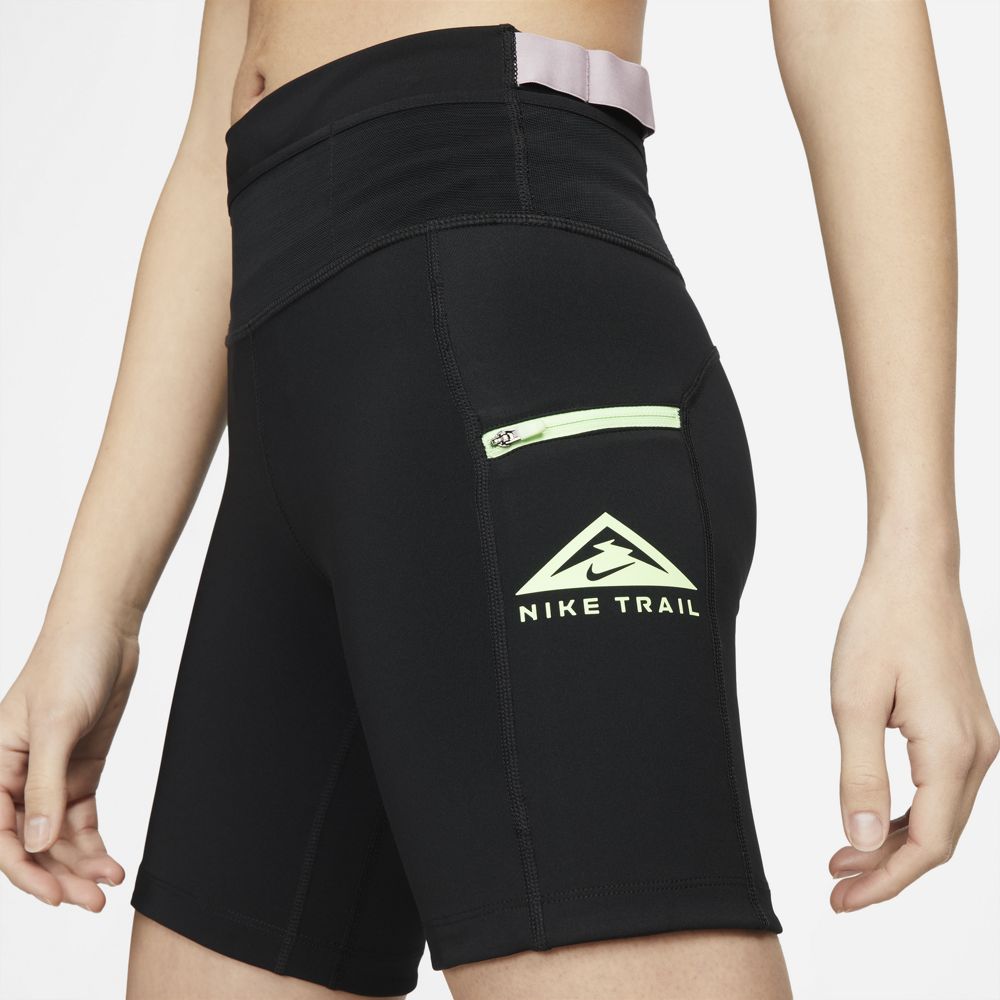 Nike Women's Dri-FIT Epic Luxe Trail Running Tight Shorts Black / Plum Fog / Lime Glow - achilles heel
