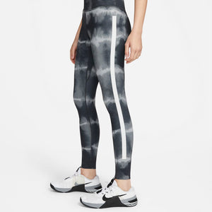Nike Women's Dri-FIT One Luxe  Mid-Rise Printed Training Leggings Black / White / Clear - achilles heel