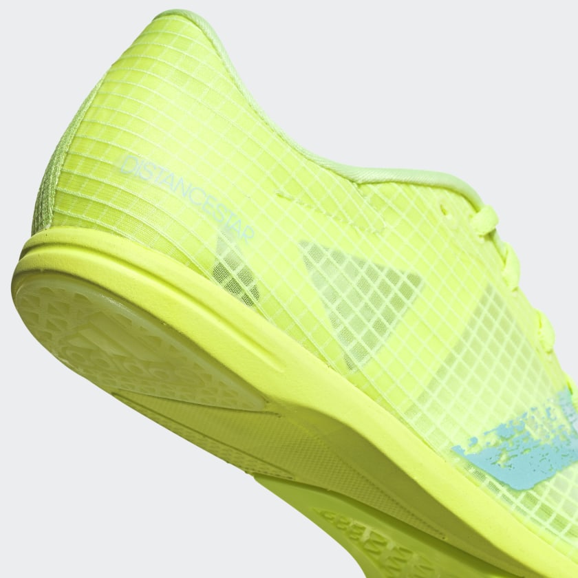 adidas Women's Distancestar Running Spikes Hi-Res Yellow / Clear Aqua - achilles heel
