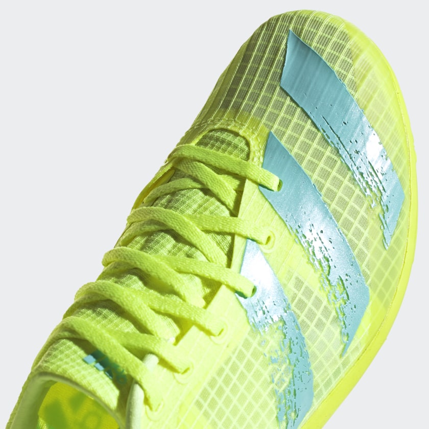 adidas Women's Distancestar Running Spikes Hi-Res Yellow / Clear Aqua - achilles heel