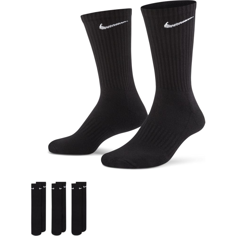 Nike Everyday Cushioned Crew Socks 3 Pack Black / White - achilles heel