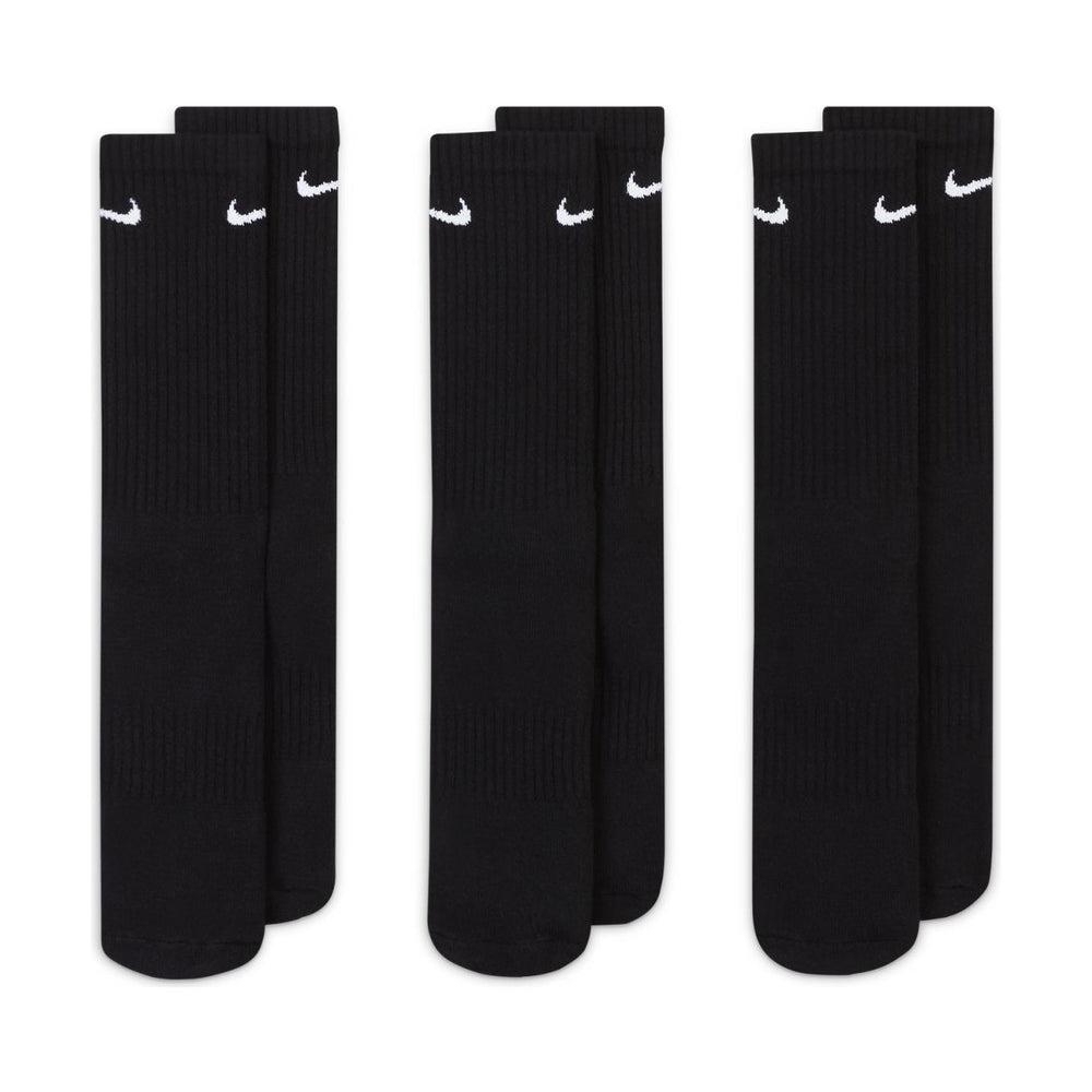 Nike Everyday Cushioned Crew Socks 3 Pack Black / White - achilles heel