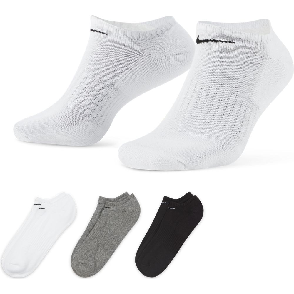 Nike Everyday Cushioned No-Show Socks 3 Pack White / Black / Grey - Achilles Heel