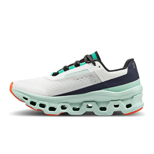 On Women's Cloudmonster Running Shoes Undyed-White / Creek - achilles heel
