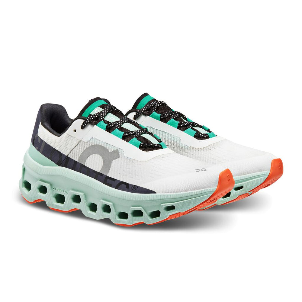 On Women's Cloudmonster Running Shoes Undyed-White / Creek - achilles heel