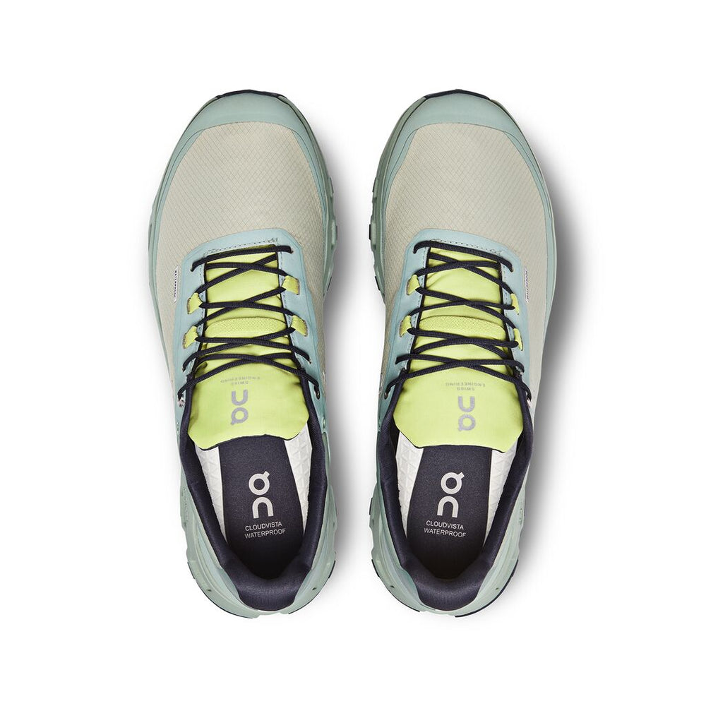 On Men's Cloudvista Waterproof Trail Running Shoes Chalk / Moss - achilles heel