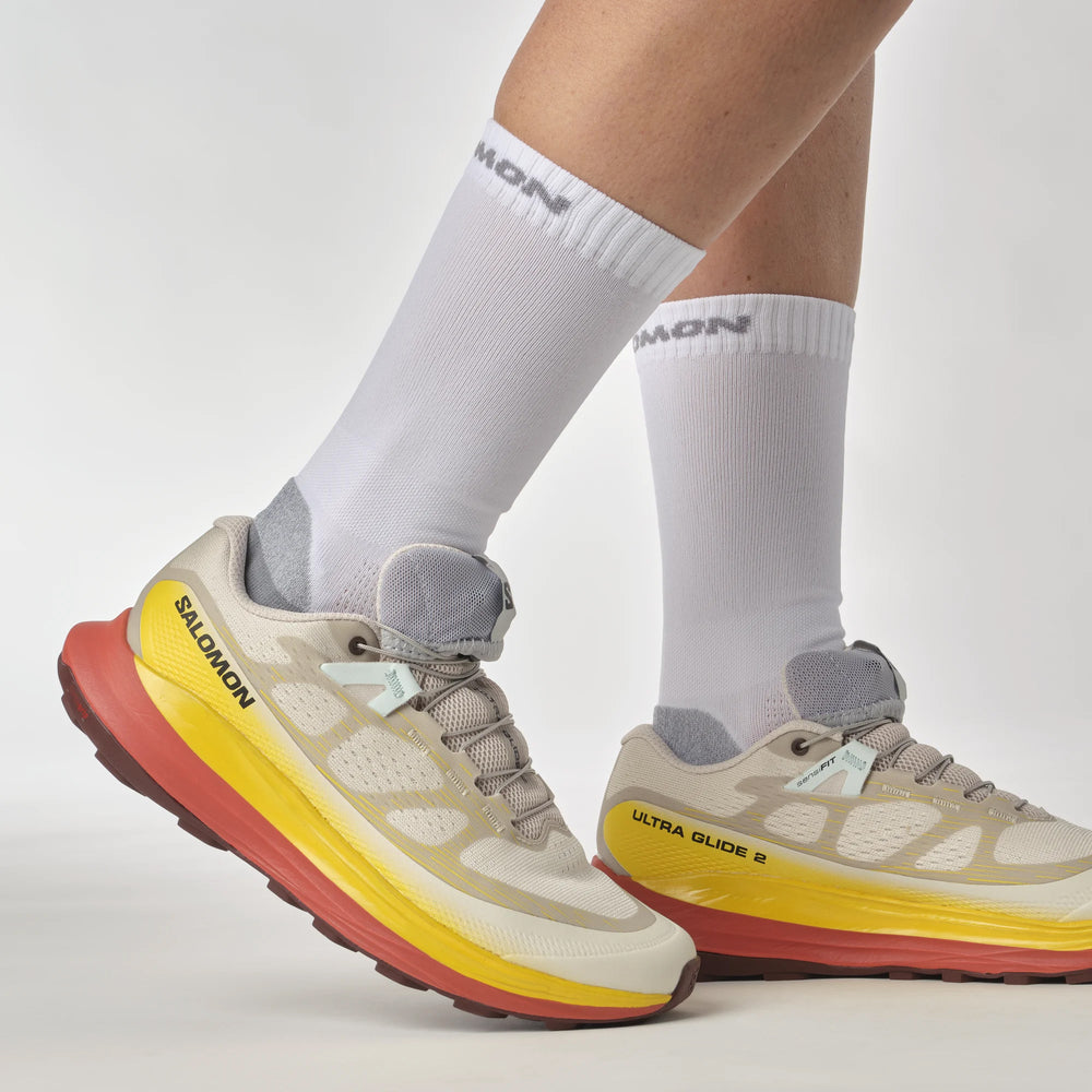 Salomon Women's Ultra Glide 2 Trail Running Shoes Rainy Day / Freesia / Hot Sauce - achilles heel