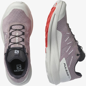 Salomon Women's Pulsar Trail Running Shoes Quail / Lunar Rock / Poppy Red - achilles heel
