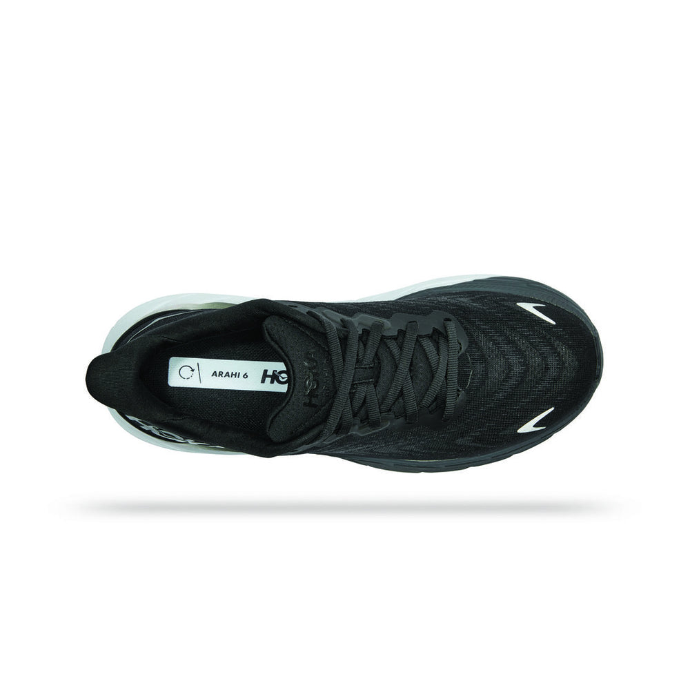 Hoka Women's Arahi 6 Wide Fit Running Shoes Black / White - achilles heel