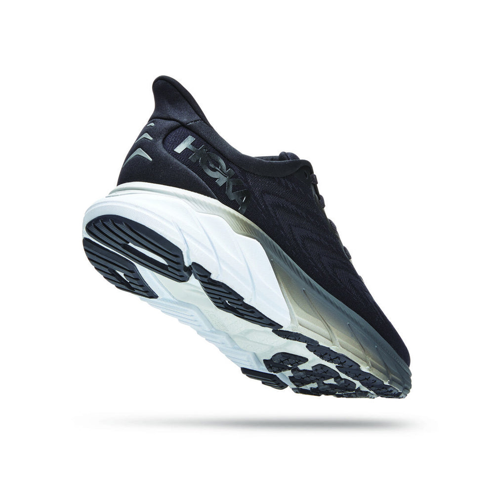 Hoka Women's Arahi 6 Wide Fit Running Shoes Black / White - achilles heel