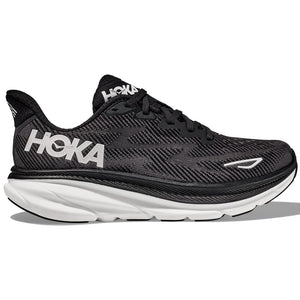 Hoka Men's Clifton 9 Wide Fit Running Shoes Black / White - achilles heel