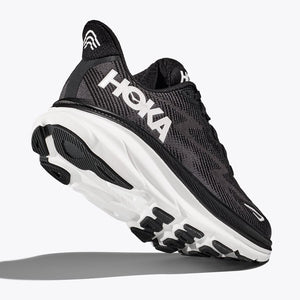 Hoka Men's Clifton 9 Wide Fit Running Shoes Black / White - achilles heel
