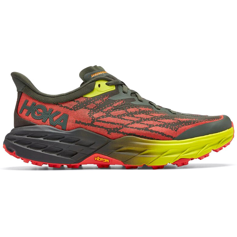 Hoka Men's Speedgoat 5 Wide Fit Trail Running Shoes Thyme / Fiesta - achilles heel