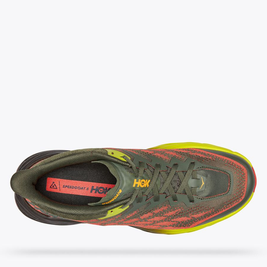 Hoka Men's Speedgoat 5 Wide Fit Trail Running Shoes Thyme / Fiesta - achilles heel