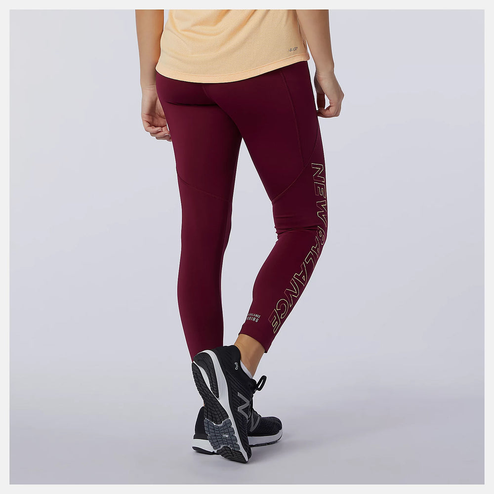 New Balance Women's Printed Impact Run Crop Tight Garnet - achilles heel