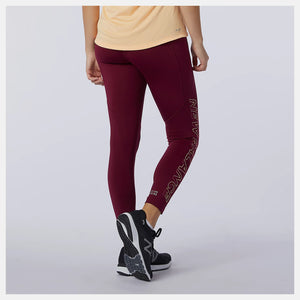 New Balance Women's Printed Impact Run Crop Tight Garnet - achilles heel