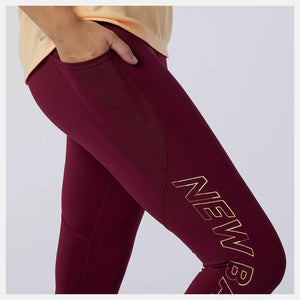 New Balance Women's Printed Impact Run Crop Tight Garnet - achilles heel