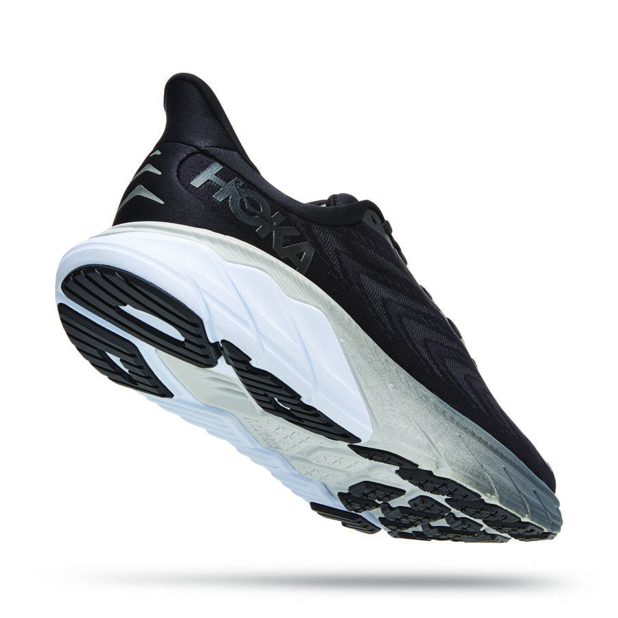 Hoka Men's Arahi 6 Wide Fit Running Shoes Black / White - achilles heel