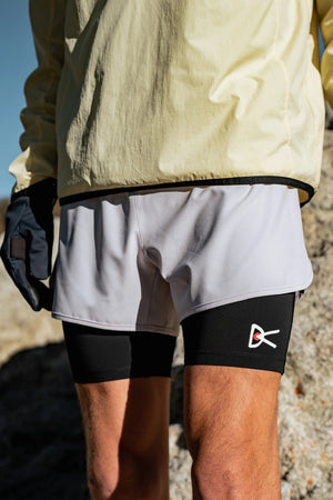 District Vision Aaron Layered Shorts Fog / Black - achilles heel