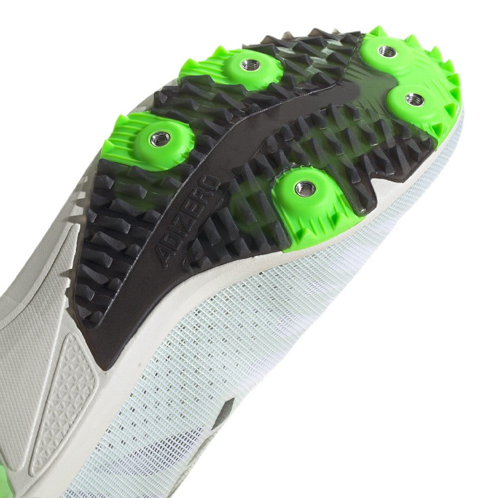 adidas Adizero XCS Running Spikes Cloud White / Night Metallic / Solar Green - achilles heel