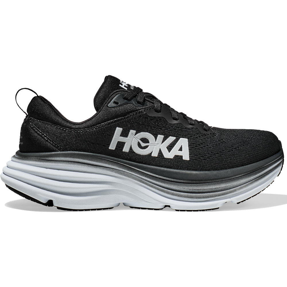Hoka Men's Bondi 8 Running Shoes Black / White - achilles heel