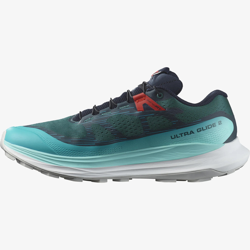 Salomon Men's Ultra Glide 2 Trail Running Shoes Atlantic Deep / Blue Radiance / Fiery Red - achilles heel