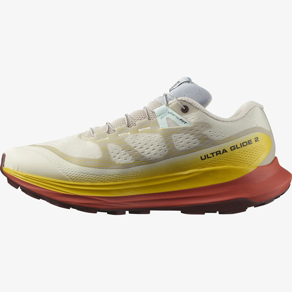 Salomon Women's Ultra Glide 2 Trail Running Shoes Rainy Day / Freesia / Hot Sauce - achilles heel