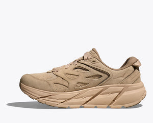 Hoka Clifton L Suede Shoes Shifting Sand / Dune - achilles heel